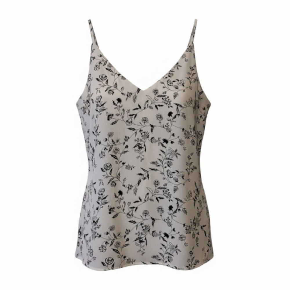 Reversible White House Black Market Black and White Floral And Geometric Cami XS
